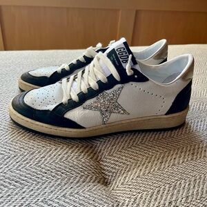 Golden Goose Ball Star Sneakers, size 39, white black & silver